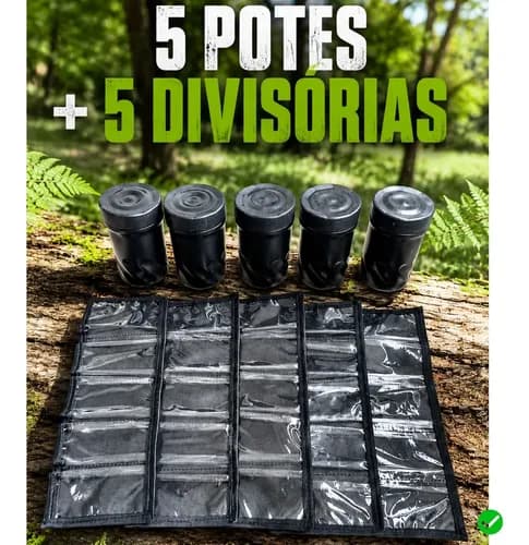 Kit 5 Potes + 5 Divisores Kit Militar Campo Básico Curso Op